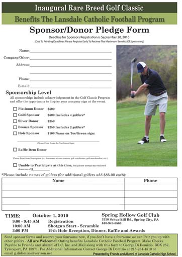 Golf Sponsor Form